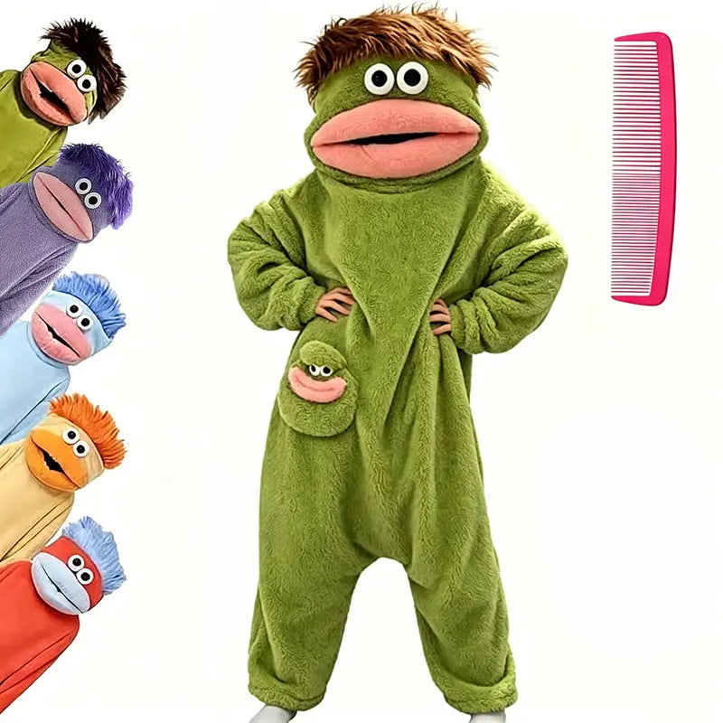 Big Mouth Monster Onesie Pajamas with Large Comb, Oversized Plush Fleece Hooded Jumpsuit for Halloween Party Loungewear