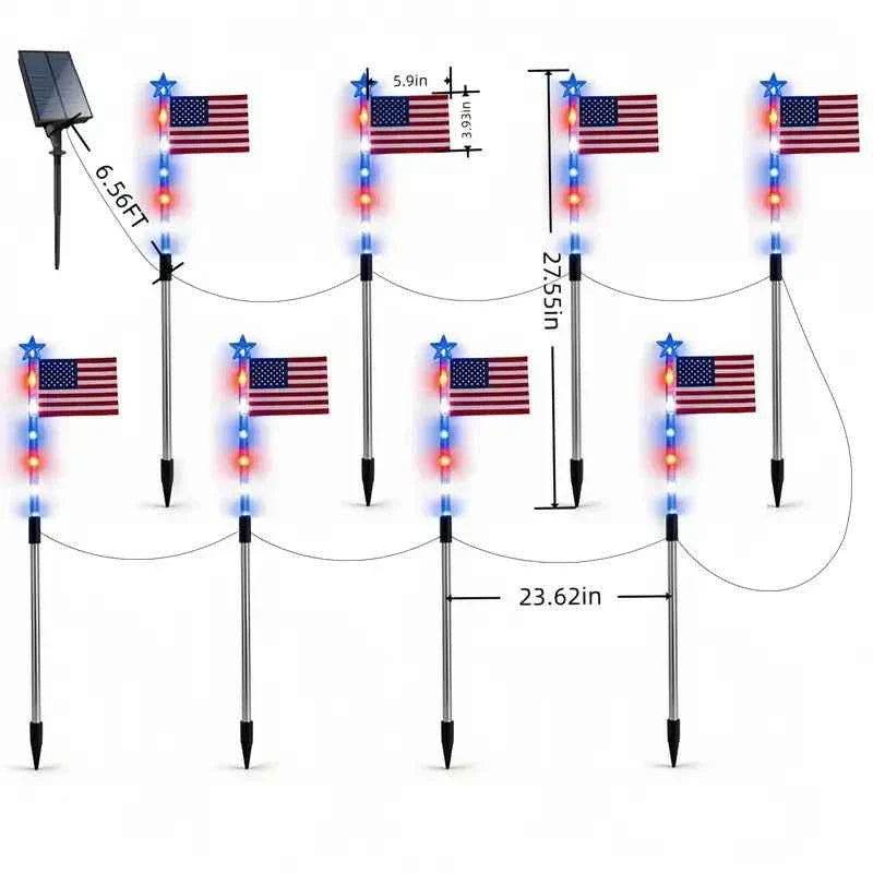 🚩8-Piece Flag Light Set – 4th of July Decorations with 8 Lighting Modes – 🎆Ideal for Independence Day Pathways, Gardens, and Yard Decor