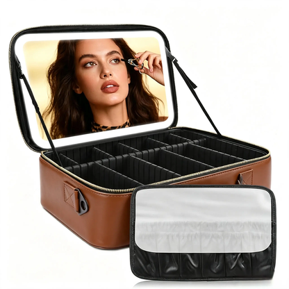 Travel Makeup Bag with LED Mirror & Adjustable Dividers