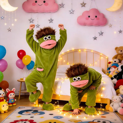 Big Mouth Monster Onesie Pajamas with Large Comb, Oversized Plush Fleece Hooded Jumpsuit for Halloween Party Loungewear