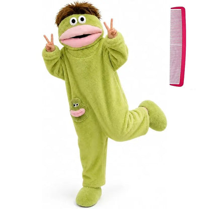 Big Mouth Monster Onesie Pajamas with Large Comb, Oversized Plush Fleece Hooded Jumpsuit for Halloween Party Loungewear