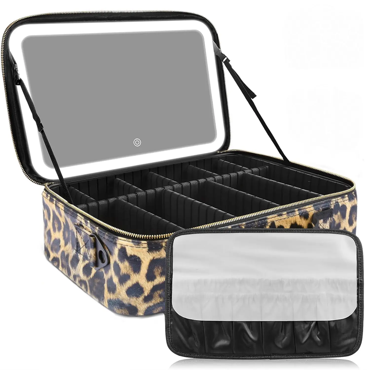 Travel Makeup Bag with LED Mirror & Adjustable Dividers