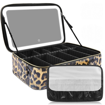 Travel Makeup Bag with LED Mirror & Adjustable Dividers