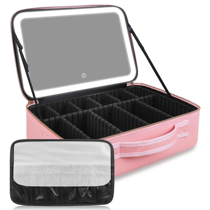 Travel Makeup Bag with LED Mirror & Adjustable Dividers