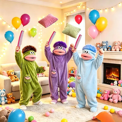 Big Mouth Monster Onesie Pajamas with Large Comb, Oversized Plush Fleece Hooded Jumpsuit for Halloween Party Loungewear