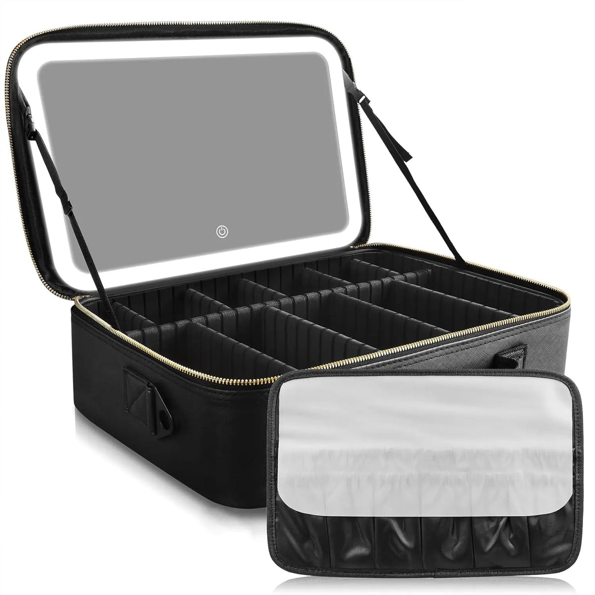 Travel Makeup Bag with LED Mirror & Adjustable Dividers