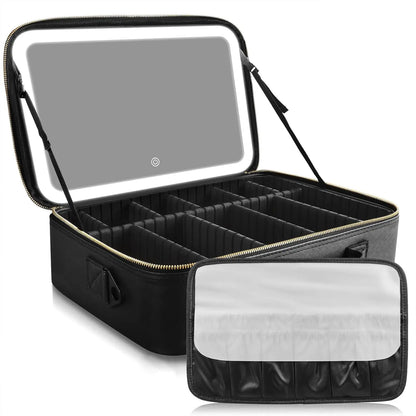 Travel Makeup Bag with LED Mirror & Adjustable Dividers