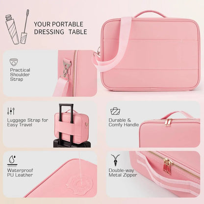 Travel Makeup Bag with LED Mirror & Adjustable Dividers