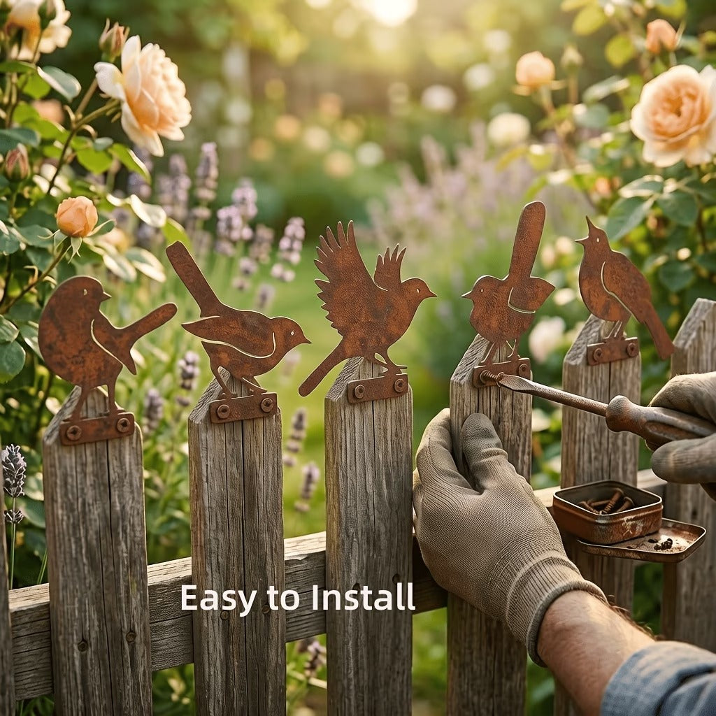 🔥Most Popular in 2026🔥5-Piece Lifelike Rusty Metal Bird Silhouettes Garden Art