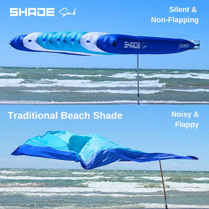 ShadeSock Wind-Inflated Beach Shade Canopy | Silent, Self-Adjusting, UPF 50+ Sun Shelter for 4 People | 8x10 ft | Anti-Flap Design