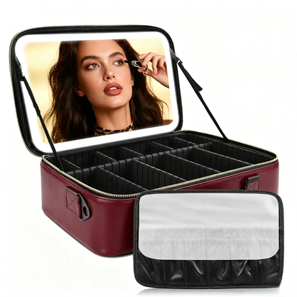 Travel Makeup Bag with LED Mirror & Adjustable Dividers