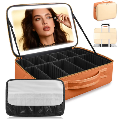 Travel Makeup Bag with LED Mirror & Adjustable Dividers