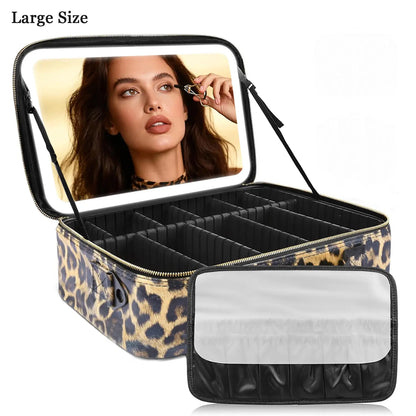 Travel Makeup Bag with LED Mirror & Adjustable Dividers