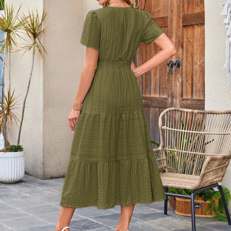 ⏰Hot Sale 50% OFF🎉Women's Lightweight Short Sleeve V Neck Elastic Waist Dress